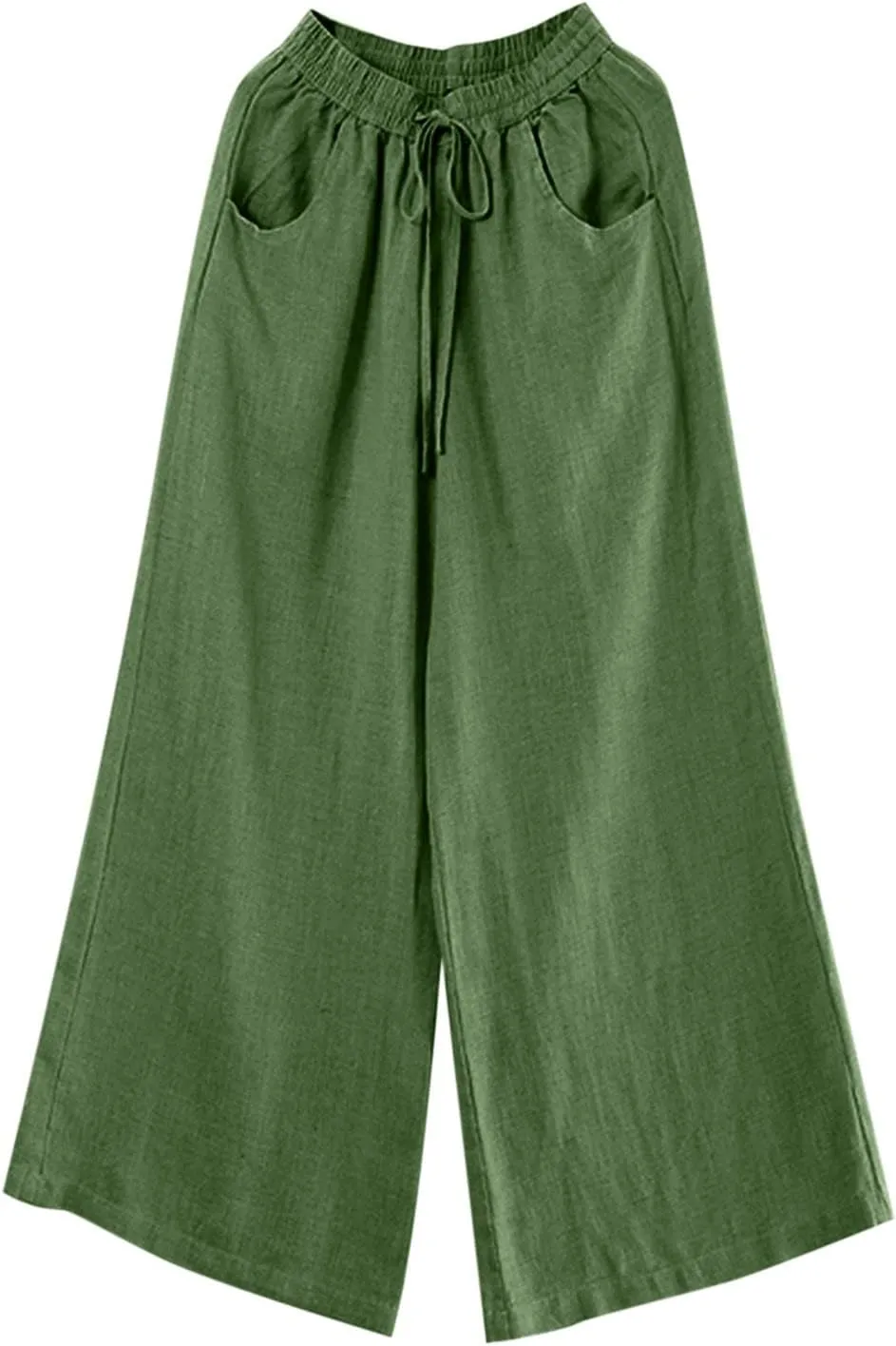 PTOLOCIF Womens Casual Cotton Linen Pants Elastic Waist Wide Leg Palazzo Pants Summer Drawstring Casual Loose Yoga Trousers