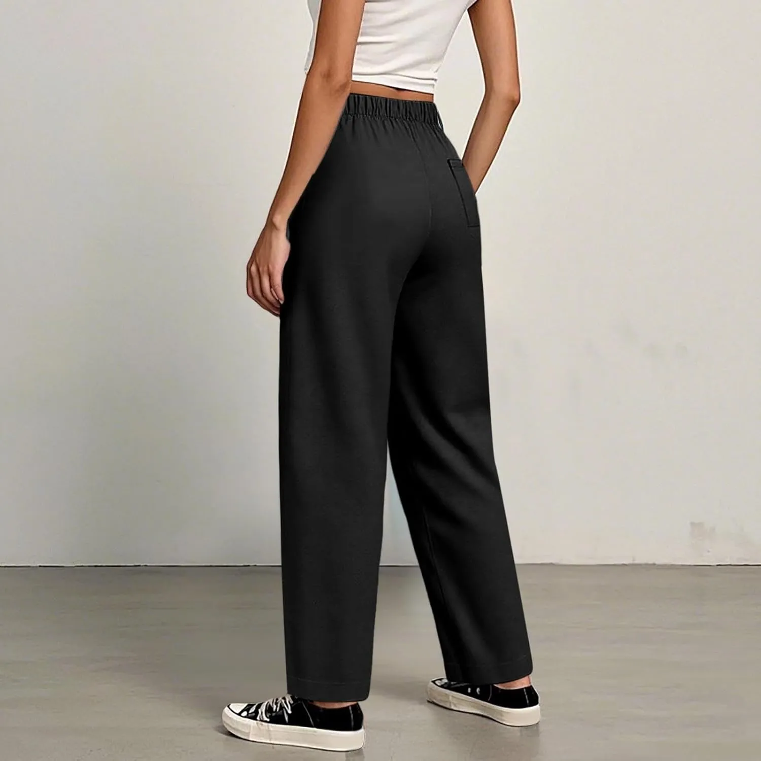 PTOLOCIF Womens Casual Cotton Linen Pants Lightweight Summer Relax Fit Pants Elastic Waist Plus Size Lounge Long Trousers