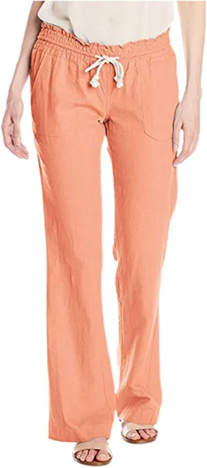 PTOLOCIF Women's Casual Cotton Linen Pants Summer Flowy High Waisted Beach Pants Flowy Wide Leg Palazzo Trousers with Pcokets
