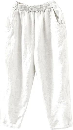 PTOLOCIF Womens Casual Linen Pants Casual High Waist Loose Fit Drawstring Trousers with Pockets Summer Fashion Linen Pants