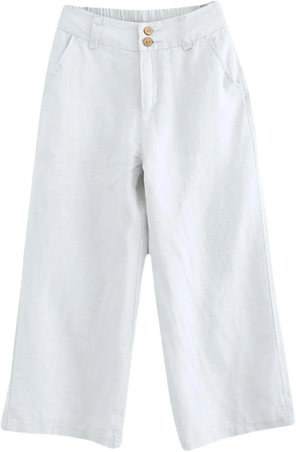 PTOLOCIF Women's Cotton Linen Pants Summer Drawstring Elastic Waist Pants Wide Leg Cropped Lounge Trousers with Pockets