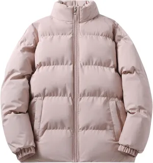 Puffer Jacket for Men Stand Collar Winter Warm Down Coats Cotton Padded Windproof Outerwear with Pockets