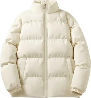Puffer Jacket for Men Stand Collar Winter Warm Down Coats Cotton Padded Windproof Outerwear with Pockets