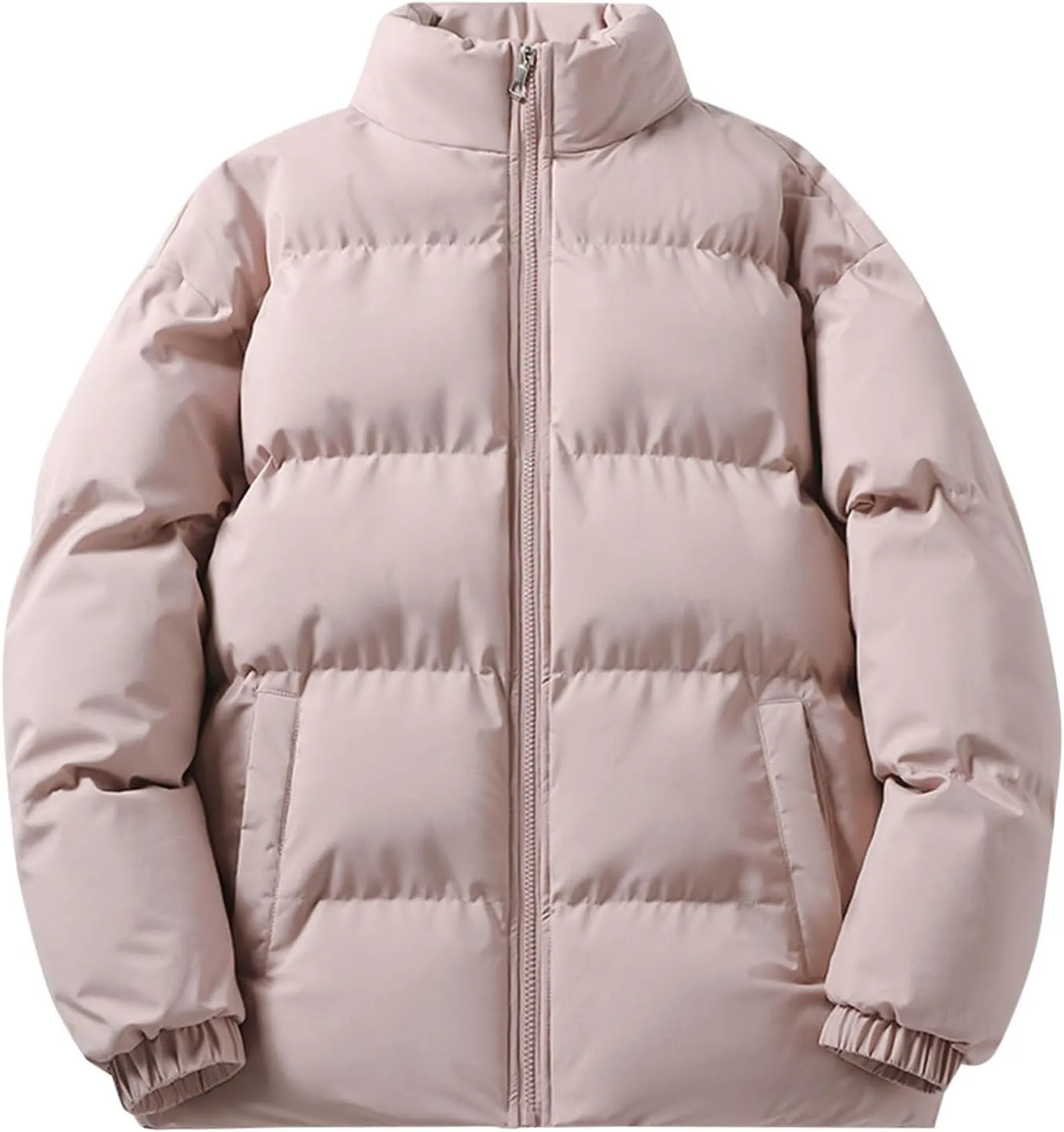 Puffer Jacket for Men Stand Collar Winter Warm Down Coats Cotton Padded Windproof Outerwear with Pockets