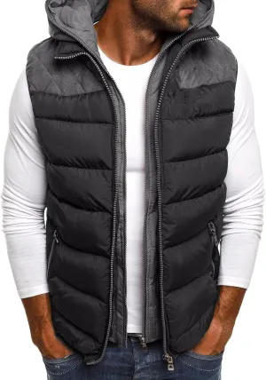 Puffer Vest Men Padded Cotton Vest Mens Winter Hooded Coat Sleeveless Jacket Thick Warm Outerwear with Pockets