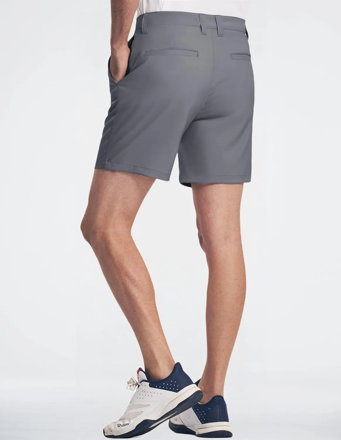 PULI Men's 7 Inch Golf Dress Shorts Lightweight Flat Front with Golf Tee Holder Belt Loops for Casual Hiking Business Travel