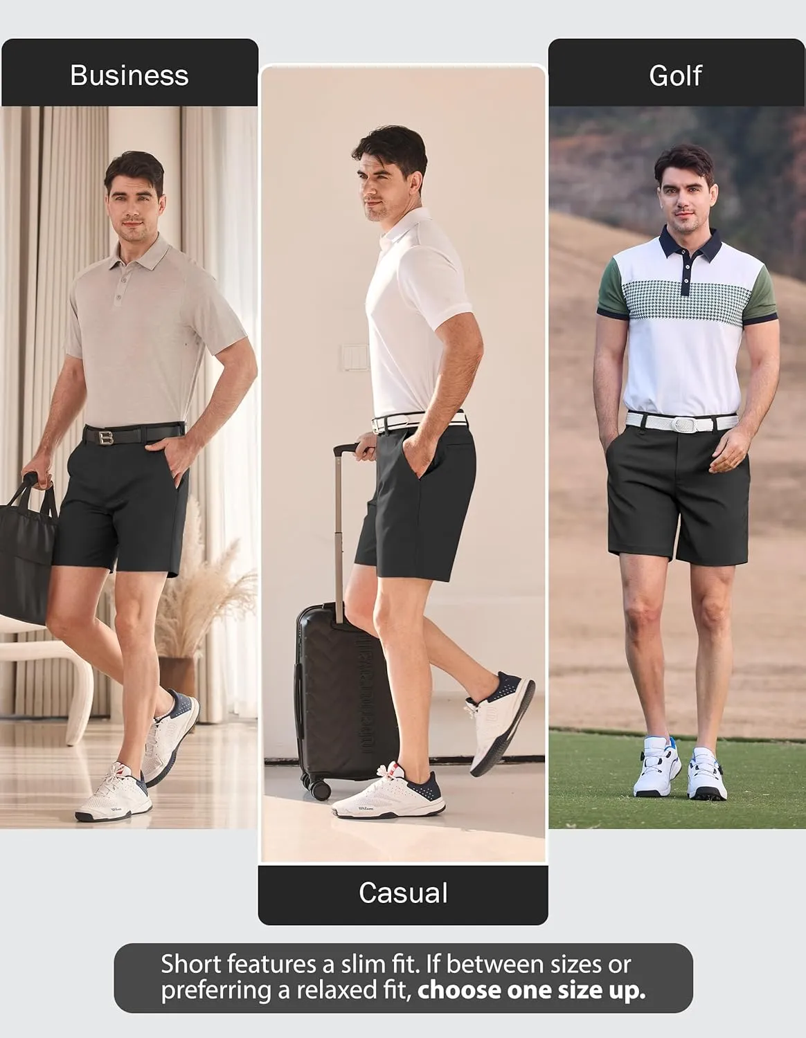 PULI Men's 7 Inch Golf Dress Shorts Lightweight Flat Front with Golf Tee Holder Belt Loops for Casual Hiking Business Travel