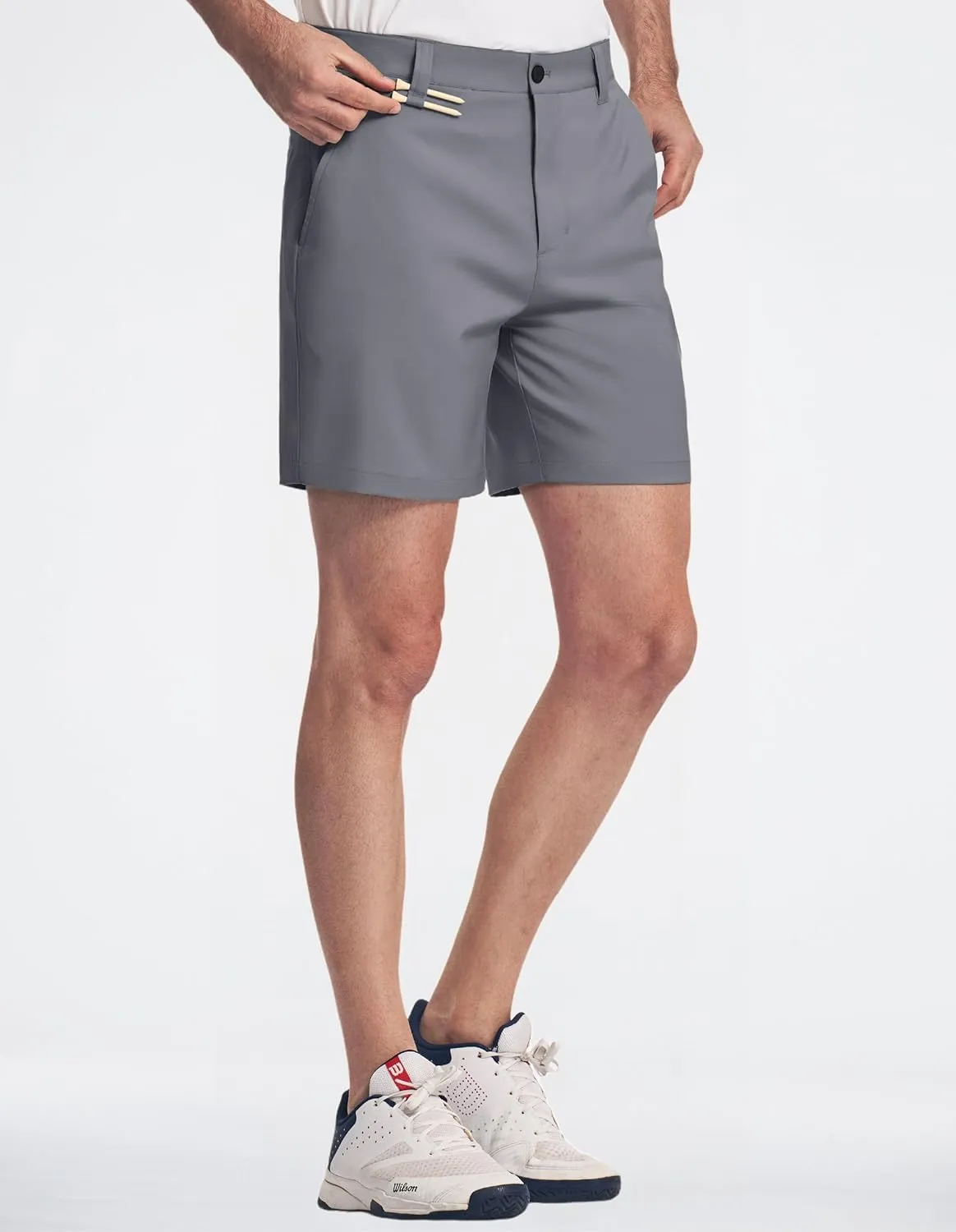 PULI Men's 7 Inch Golf Dress Shorts Lightweight Flat Front with Golf Tee Holder Belt Loops for Casual Hiking Business Travel