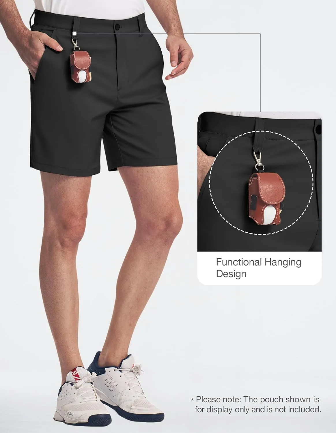 PULI Men's 7 Inch Golf Dress Shorts Lightweight Flat Front with Golf Tee Holder Belt Loops for Casual Hiking Business Travel