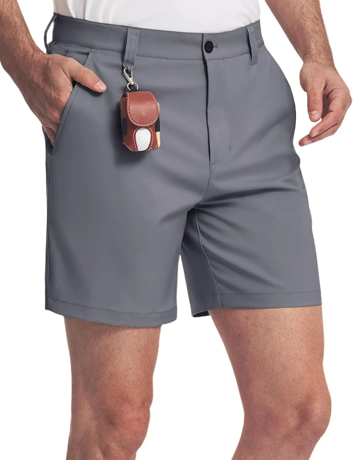 PULI Men's 7 Inch Golf Dress Shorts Lightweight Flat Front with Golf Tee Holder Belt Loops for Casual Hiking Business Travel