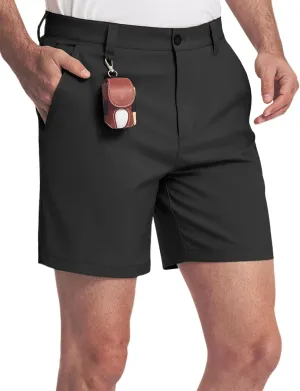 PULI Men's 7 Inch Golf Dress Shorts Lightweight Flat Front with Golf Tee Holder Belt Loops for Casual Hiking Business Travel
