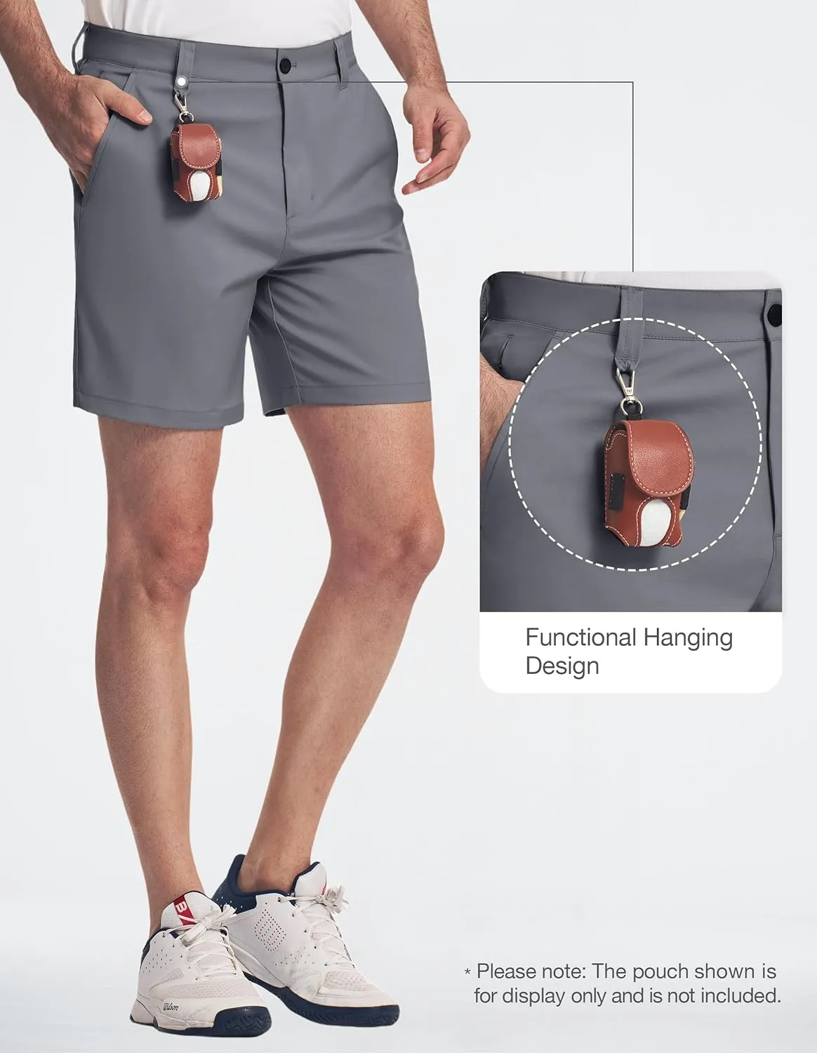PULI Men's 7 Inch Golf Dress Shorts Lightweight Flat Front with Golf Tee Holder Belt Loops for Casual Hiking Business Travel
