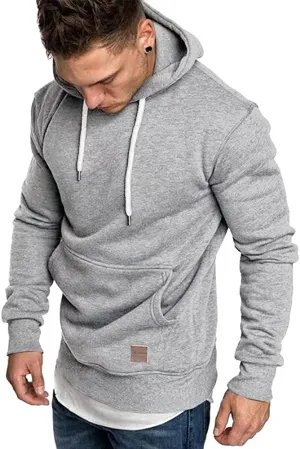 Pullover Hoodie Light Gray Long Sleeve Sweatshirts with Pocket