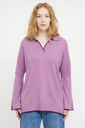 Purple Cashmere Knit Polo Sweater