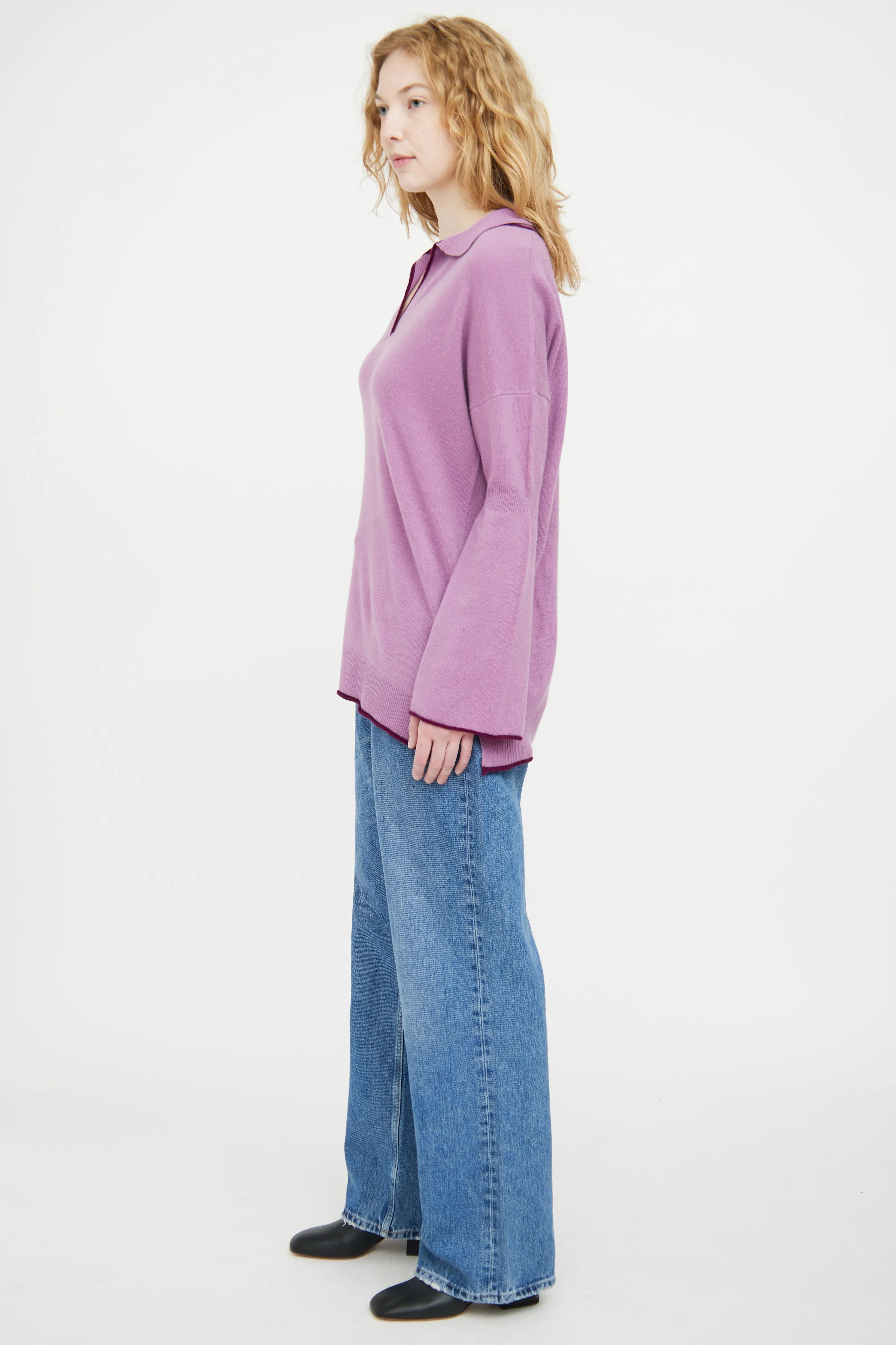 Purple Cashmere Knit Polo Sweater