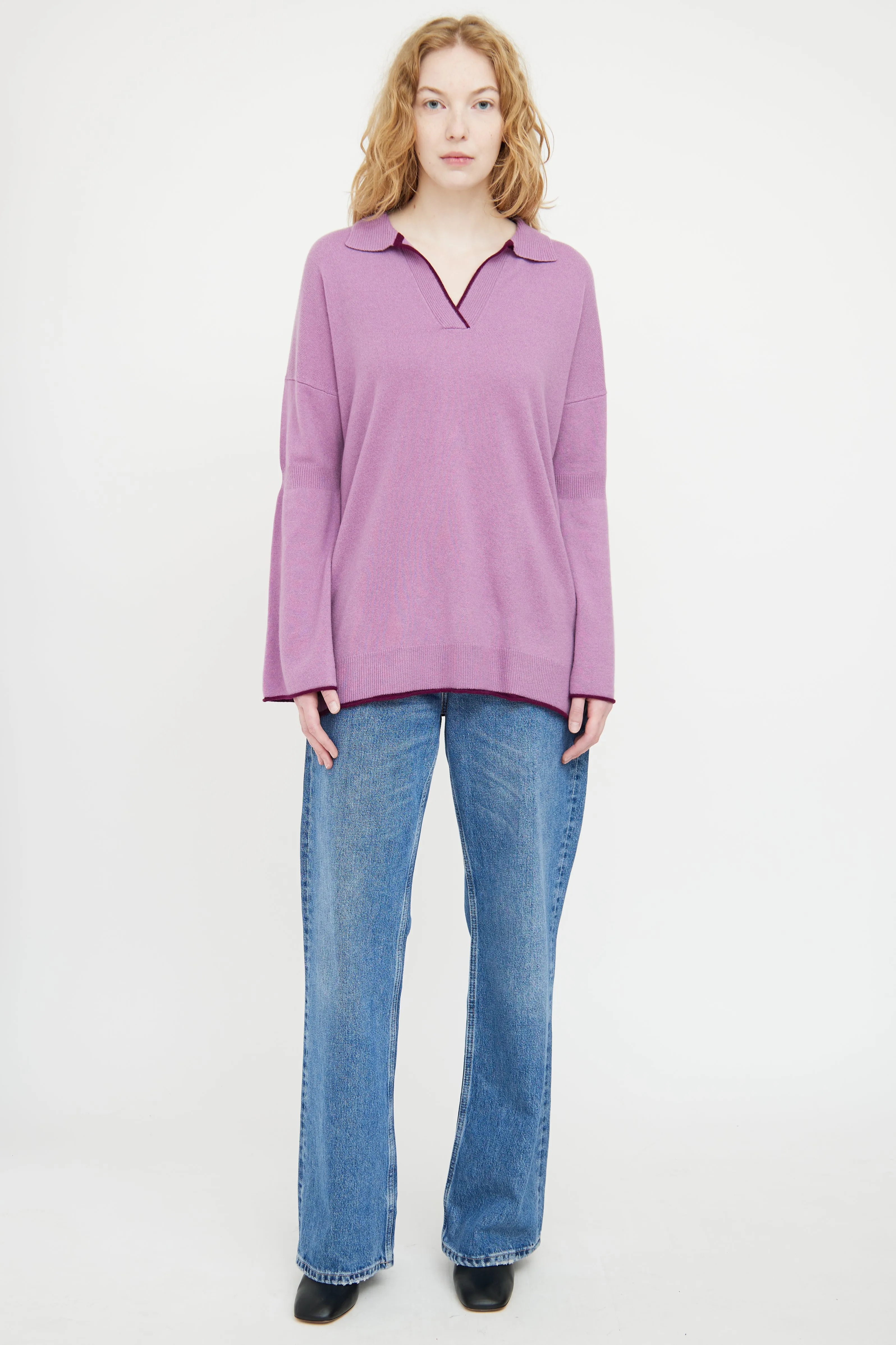 Purple Cashmere Knit Polo Sweater