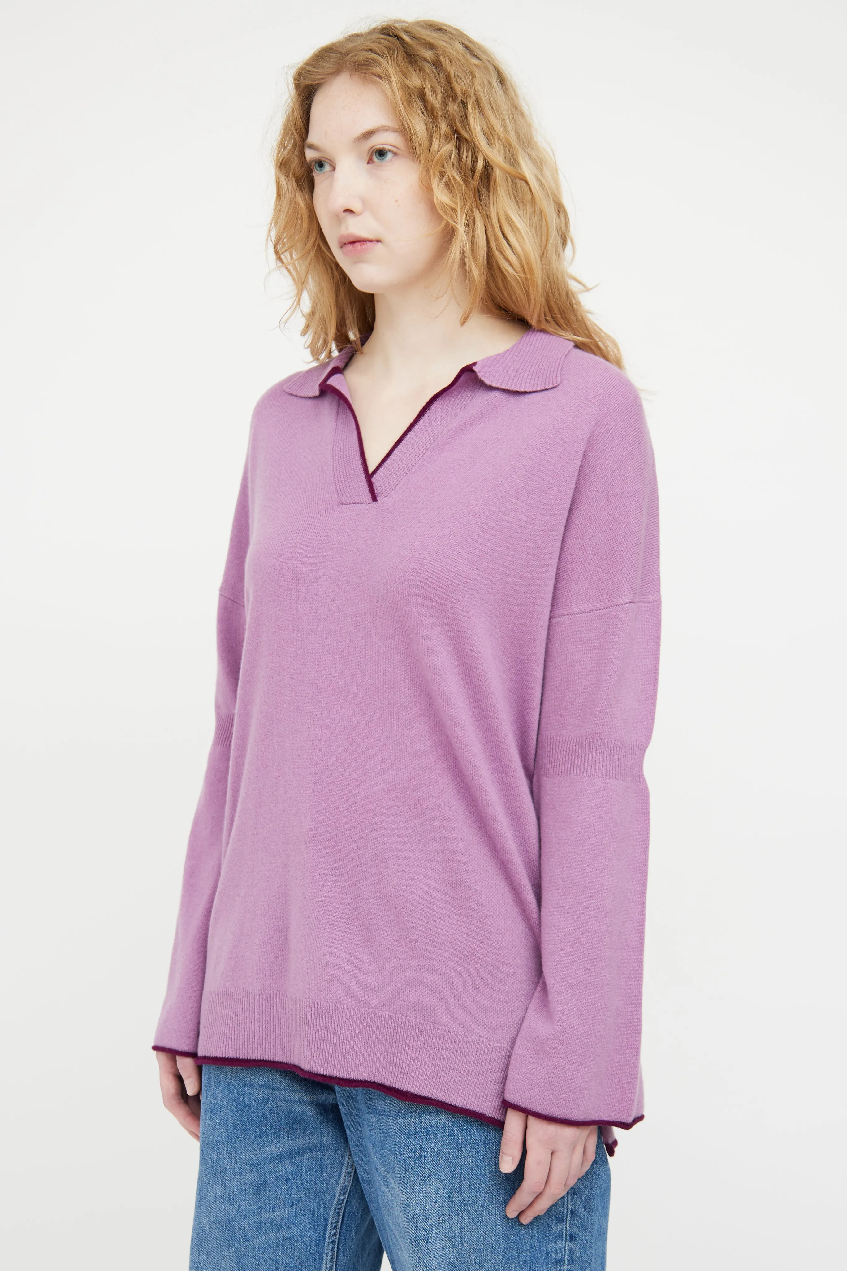 Purple Cashmere Knit Polo Sweater