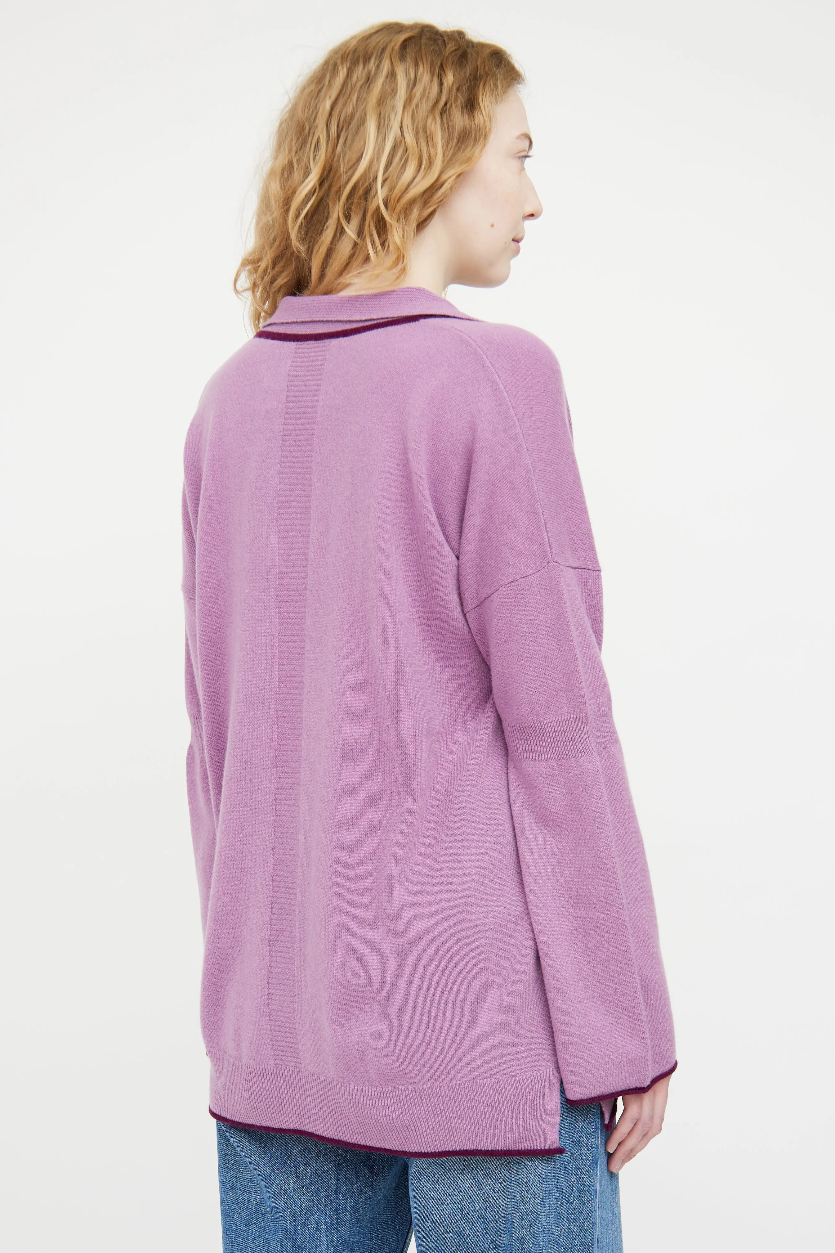 Purple Cashmere Knit Polo Sweater