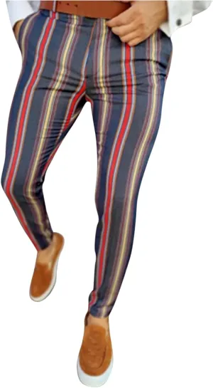 QWENTMTNTY Mens Striped Slim Fit Dress Pants Stretch Wrinkle Free Chino Pants Business Casual Straight Leg Tapered Pants
