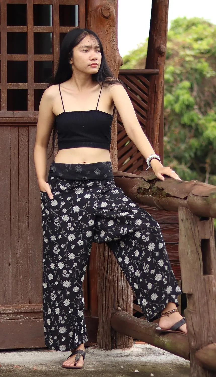 RaanPahMuang Thai Fisherman Pants Men/Women, Loose Yoga, Pirate, Harem Pants, 100% Cotton, Unisex Kimono Pants