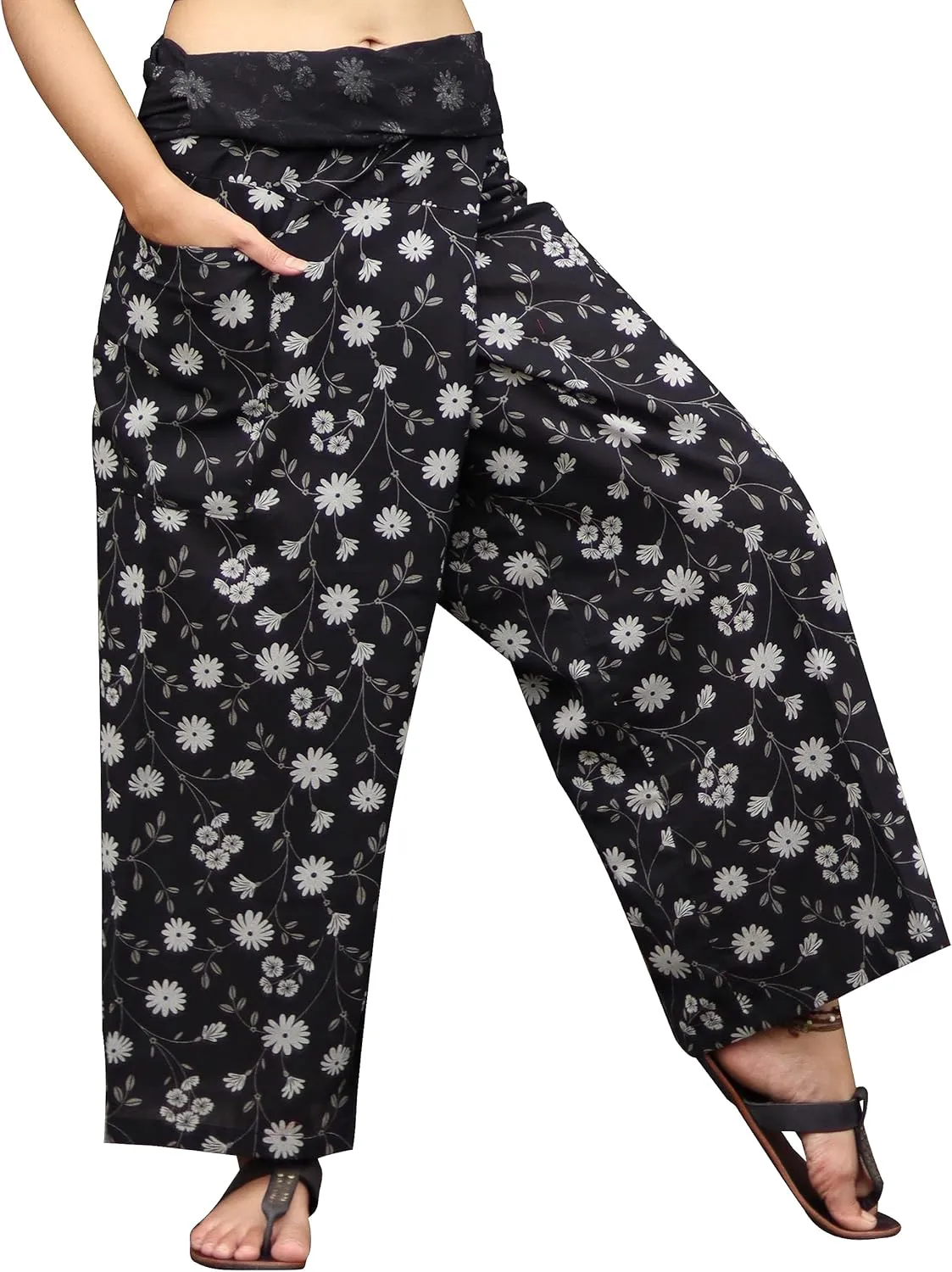 RaanPahMuang Thai Fisherman Pants Men/Women, Loose Yoga, Pirate, Harem Pants, 100% Cotton, Unisex Kimono Pants