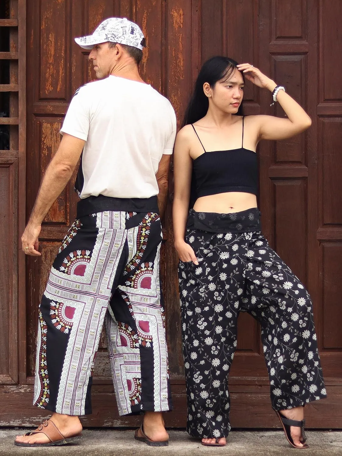 RaanPahMuang Thai Fisherman Pants Men/Women, Loose Yoga, Pirate, Harem Pants, 100% Cotton, Unisex Kimono Pants