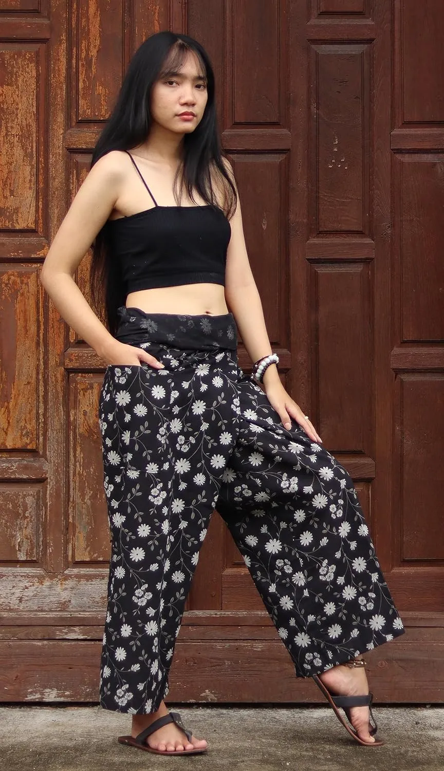 RaanPahMuang Thai Fisherman Pants Men/Women, Loose Yoga, Pirate, Harem Pants, 100% Cotton, Unisex Kimono Pants