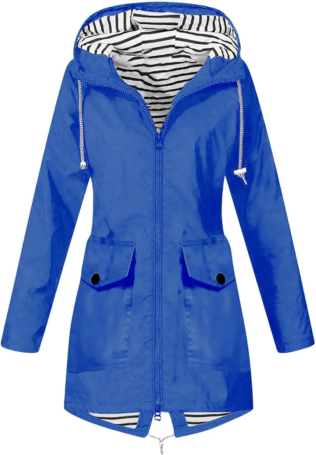 Rain Jacket For Women Lightweight Raincoat Waterproof Windbreaker Striped Lined Climbing Outdoor Hooded Trench Coat