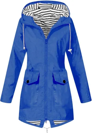 Rain Jacket For Women Lightweight Raincoat Waterproof Windbreaker Striped Lined Climbing Outdoor Hooded Trench Coat