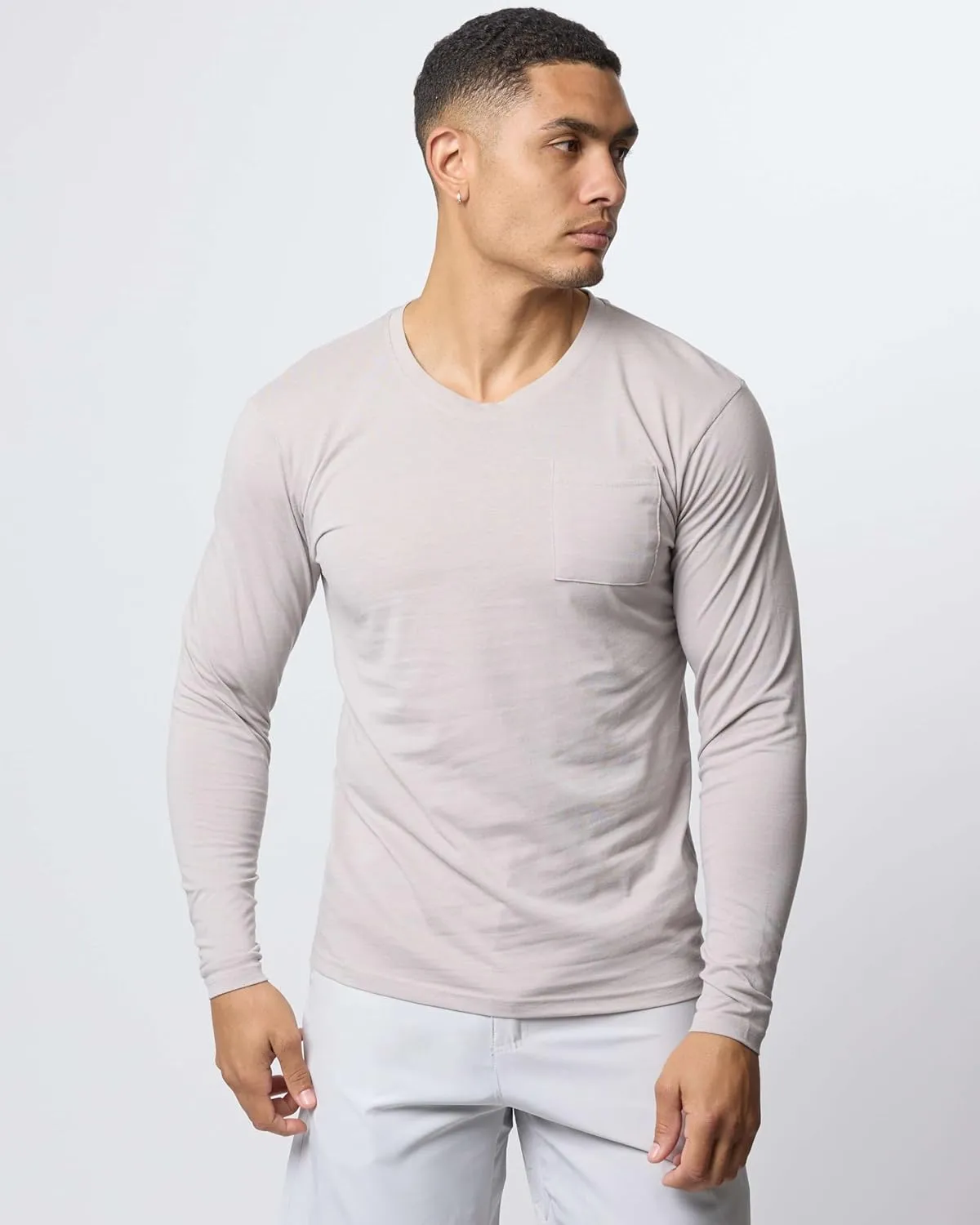 Real Essentials 3 Pack: Men's Cotton Performance Long Sleeve Crew Neck Pocket T-Shirt Athletic Top (Available in Big & Tall)