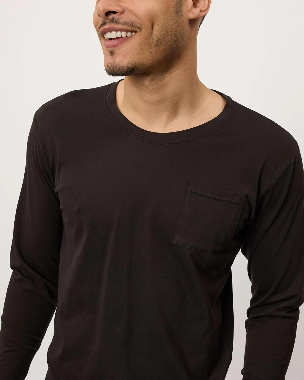 Real Essentials 3 Pack: Men's Cotton Performance Long Sleeve Crew Neck Pocket T-Shirt Athletic Top (Available in Big & Tall)
