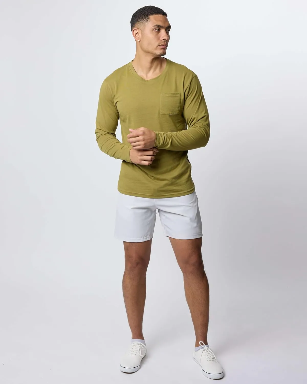 Real Essentials 3 Pack: Men's Cotton Performance Long Sleeve Crew Neck Pocket T-Shirt Athletic Top (Available in Big & Tall)