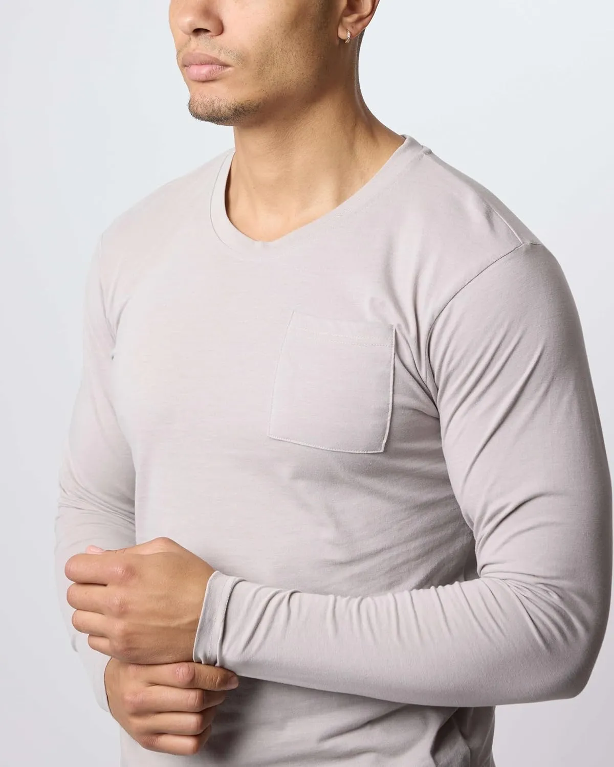 Real Essentials 3 Pack: Men's Cotton Performance Long Sleeve Crew Neck Pocket T-Shirt Athletic Top (Available in Big & Tall)