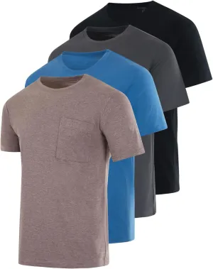 Real Essentials 4 Pack: Men's Cotton Performance Short Sleeve Crew Neck Pocket T-Shirt Athletic Top (Available in Big & Tall)