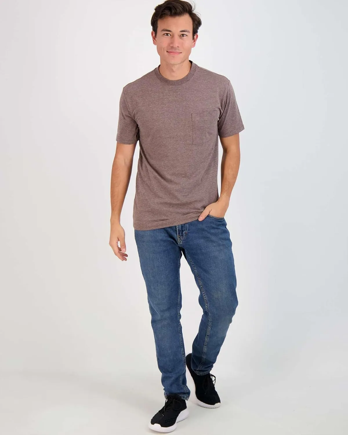 Real Essentials 4 Pack: Men's Cotton Performance Short Sleeve Crew Neck Pocket T-Shirt Athletic Top (Available in Big & Tall)