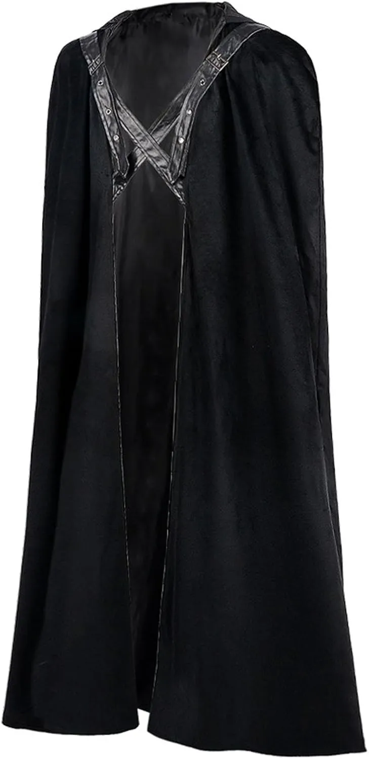 Renaissance Hooded Cloak for Men Black Fantasy Warrior Nordic Medieval Fighter Viking Lord Halloween Cosplay Costume