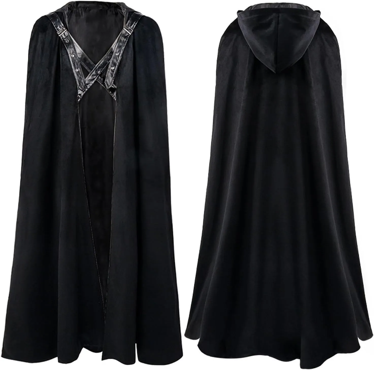 Renaissance Hooded Cloak for Men Black Fantasy Warrior Nordic Medieval Fighter Viking Lord Halloween Cosplay Costume