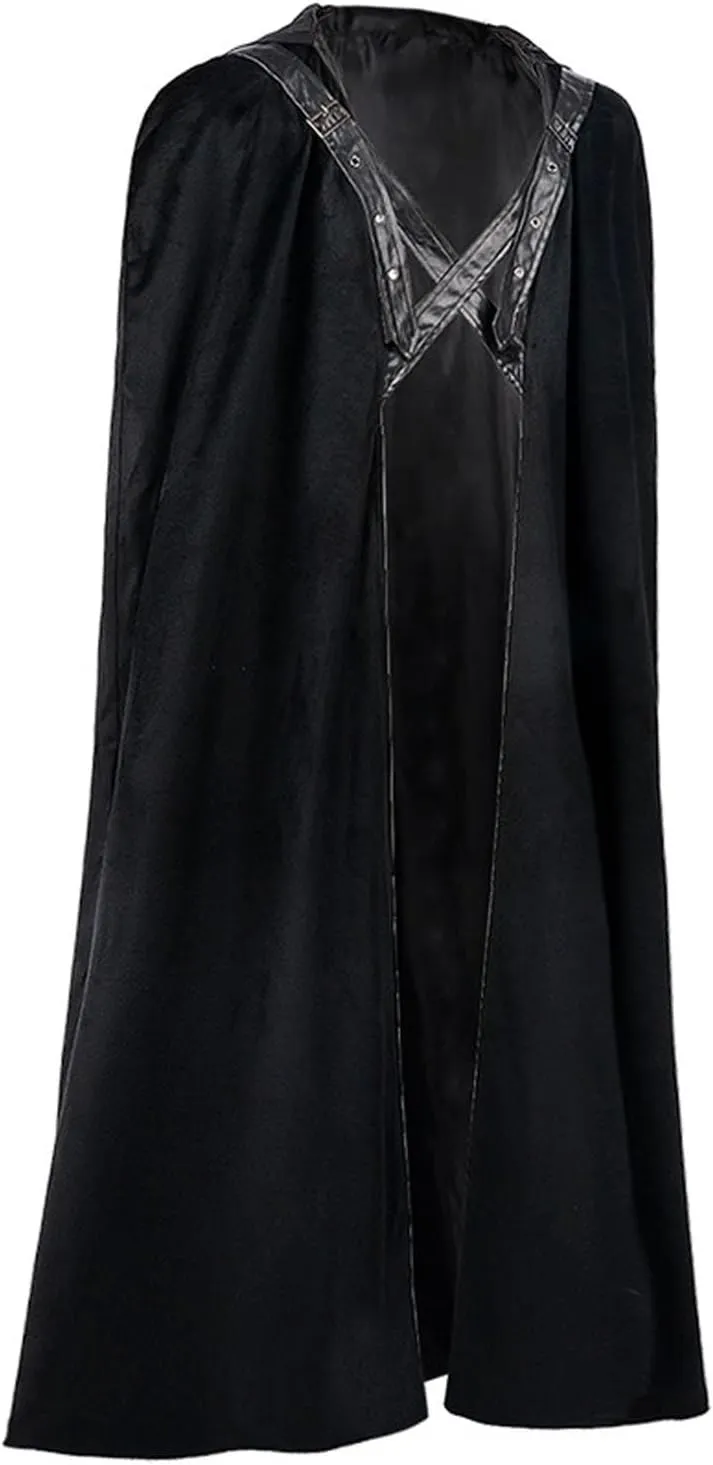 Renaissance Hooded Cloak for Men Black Fantasy Warrior Nordic Medieval Fighter Viking Lord Halloween Cosplay Costume
