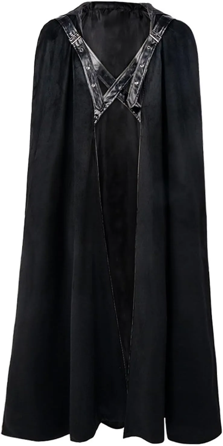 Renaissance Hooded Cloak for Men Black Fantasy Warrior Nordic Medieval Fighter Viking Lord Halloween Cosplay Costume