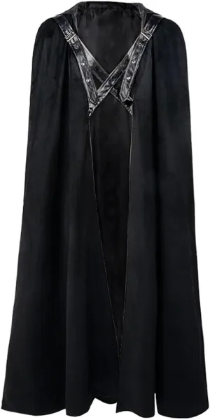 Renaissance Hooded Cloak for Men Black Fantasy Warrior Nordic Medieval Fighter Viking Lord Halloween Cosplay Costume