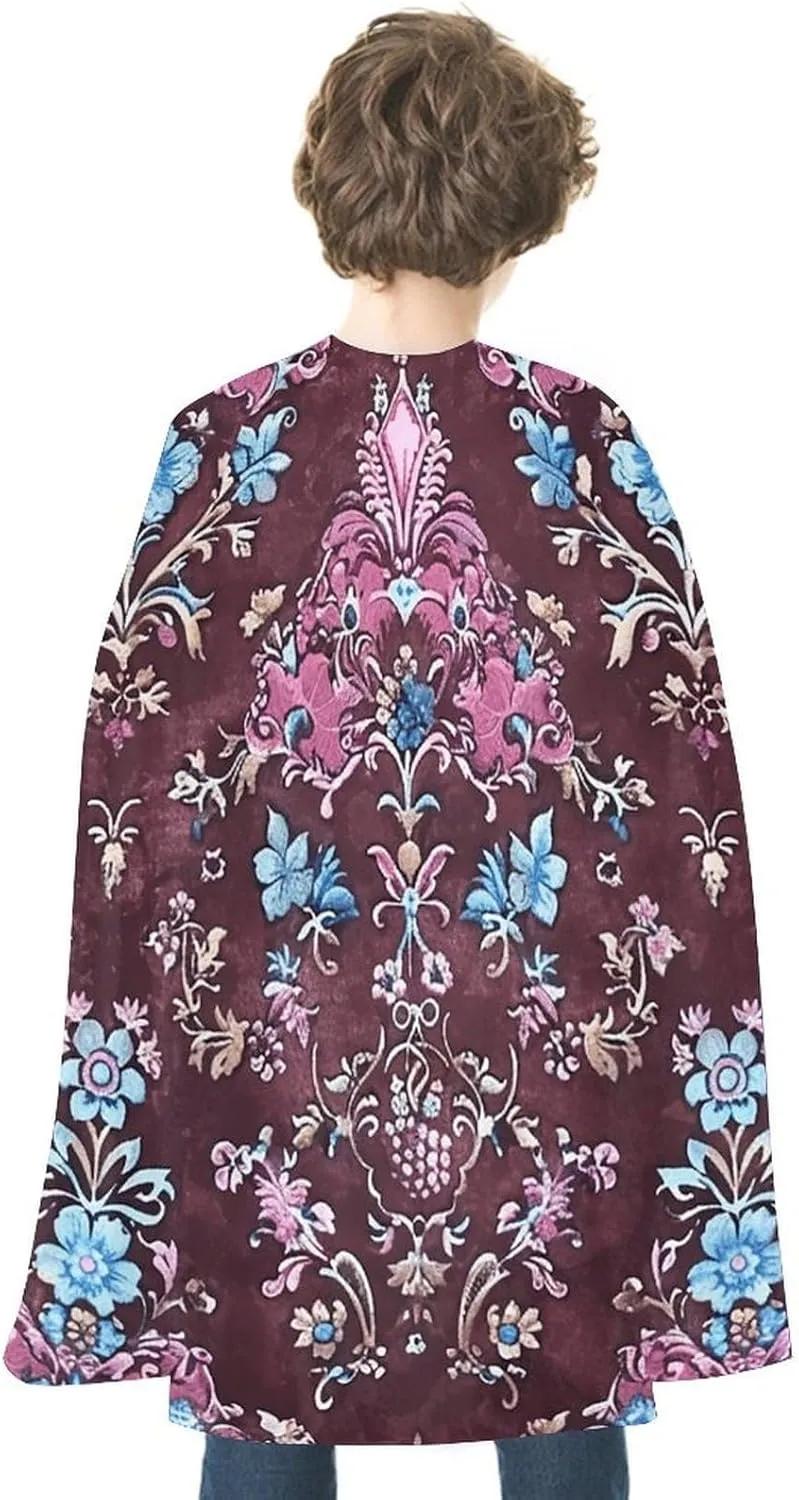 Retro Maroon Flowers Halloween Cloak Unisex Halloween Cape Vampire Witch Cape for Halloween Cosplay Costume Robe