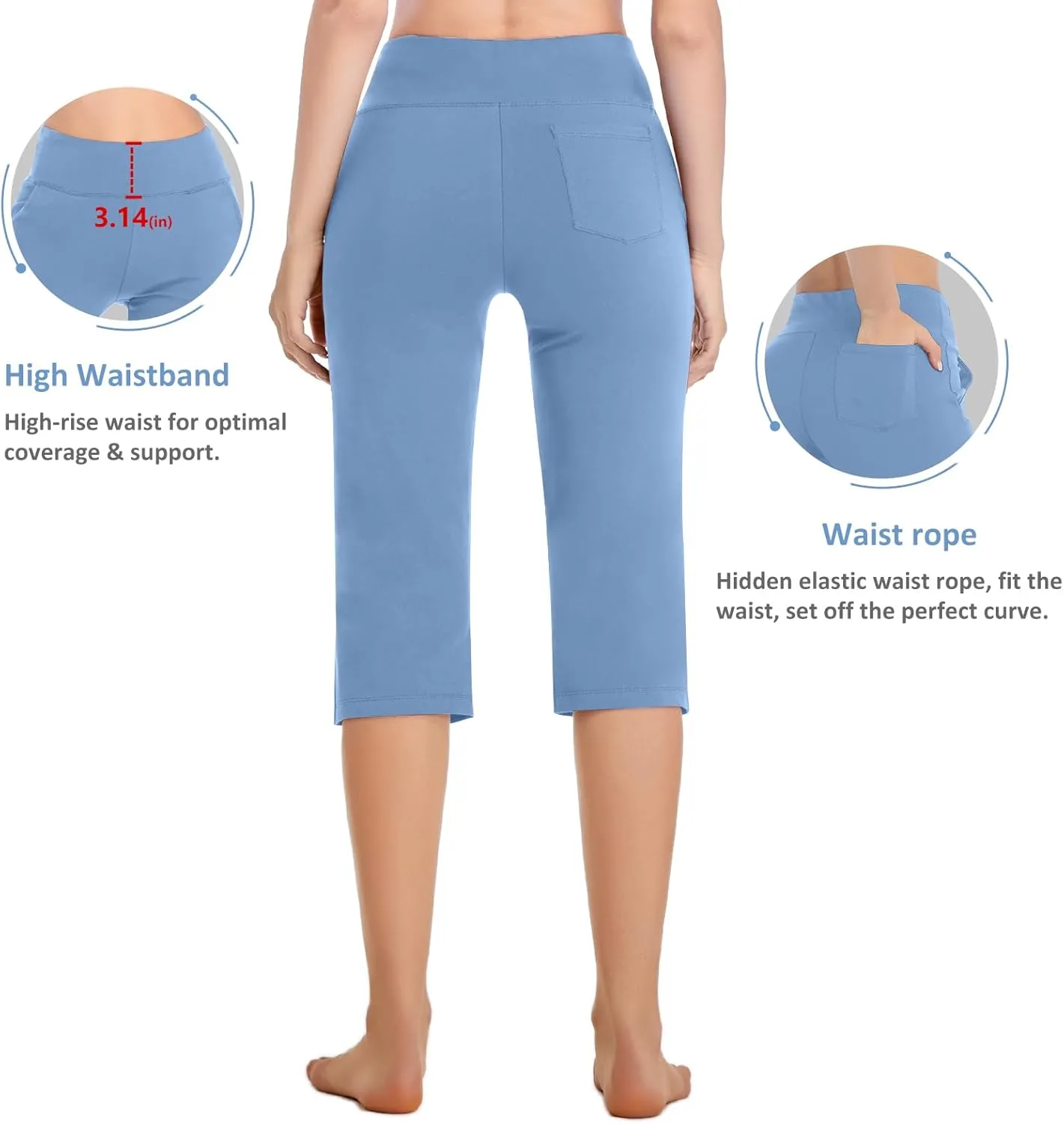 RIMLESS 7 Women's Yoga Pants with Pockets High Waist Stretch Pants Tummy Control Workout Pants