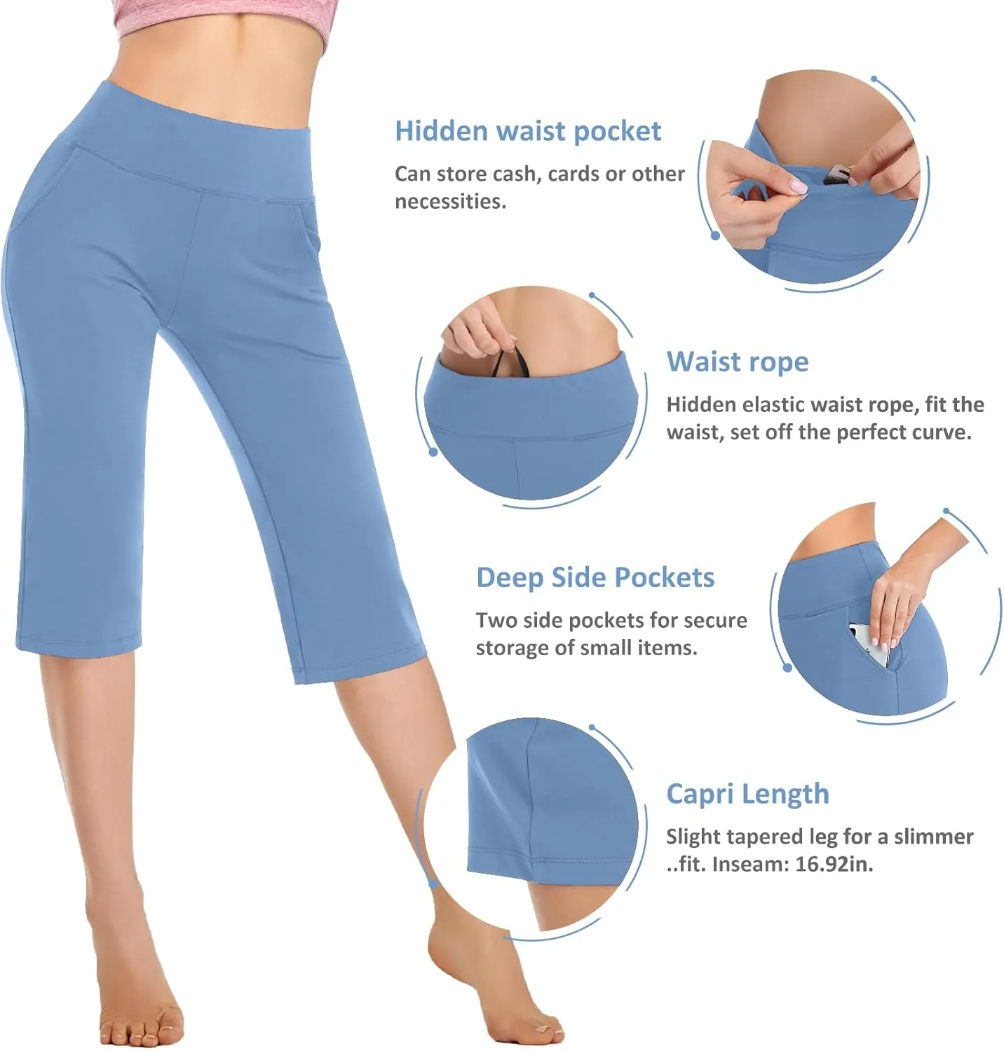 RIMLESS 7 Women's Yoga Pants with Pockets High Waist Stretch Pants Tummy Control Workout Pants