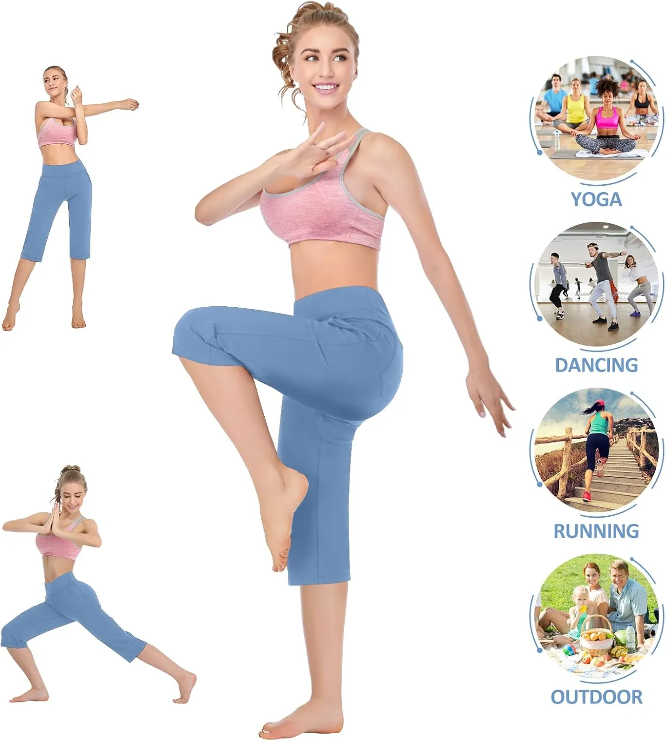 RIMLESS 7 Women's Yoga Pants with Pockets High Waist Stretch Pants Tummy Control Workout Pants