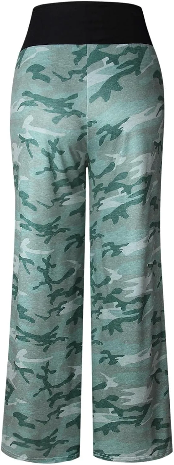 ROSA JUNIO Comfy Pajama Pants for Women Casual Drawstring Floral Palazzo Lounge Pants Stretch Wide Leg Bottoms