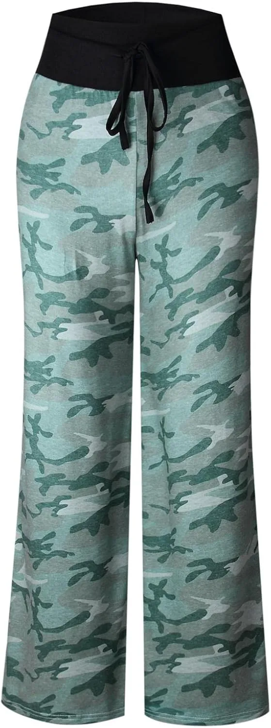 ROSA JUNIO Comfy Pajama Pants for Women Casual Drawstring Floral Palazzo Lounge Pants Stretch Wide Leg Bottoms