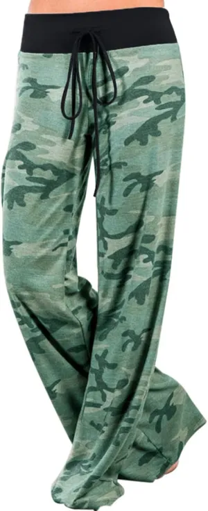 ROSA JUNIO Comfy Pajama Pants for Women Casual Drawstring Floral Palazzo Lounge Pants Stretch Wide Leg Bottoms