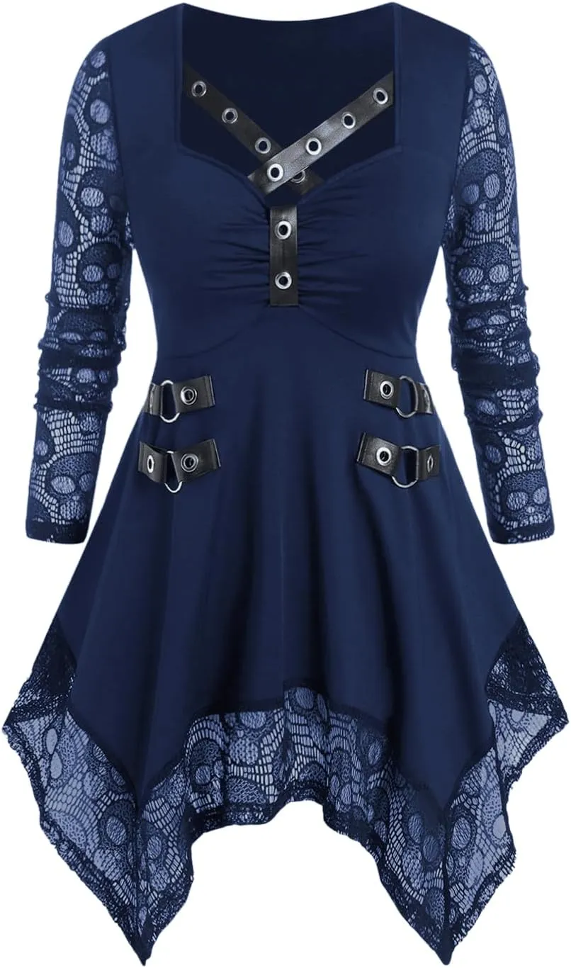 ROSE GAL Womens Plus Size Tunic Tops Fall Casual Long Sleeve T-Shirt Goth Shirt V Neck Loose Blouses Swing Tunic