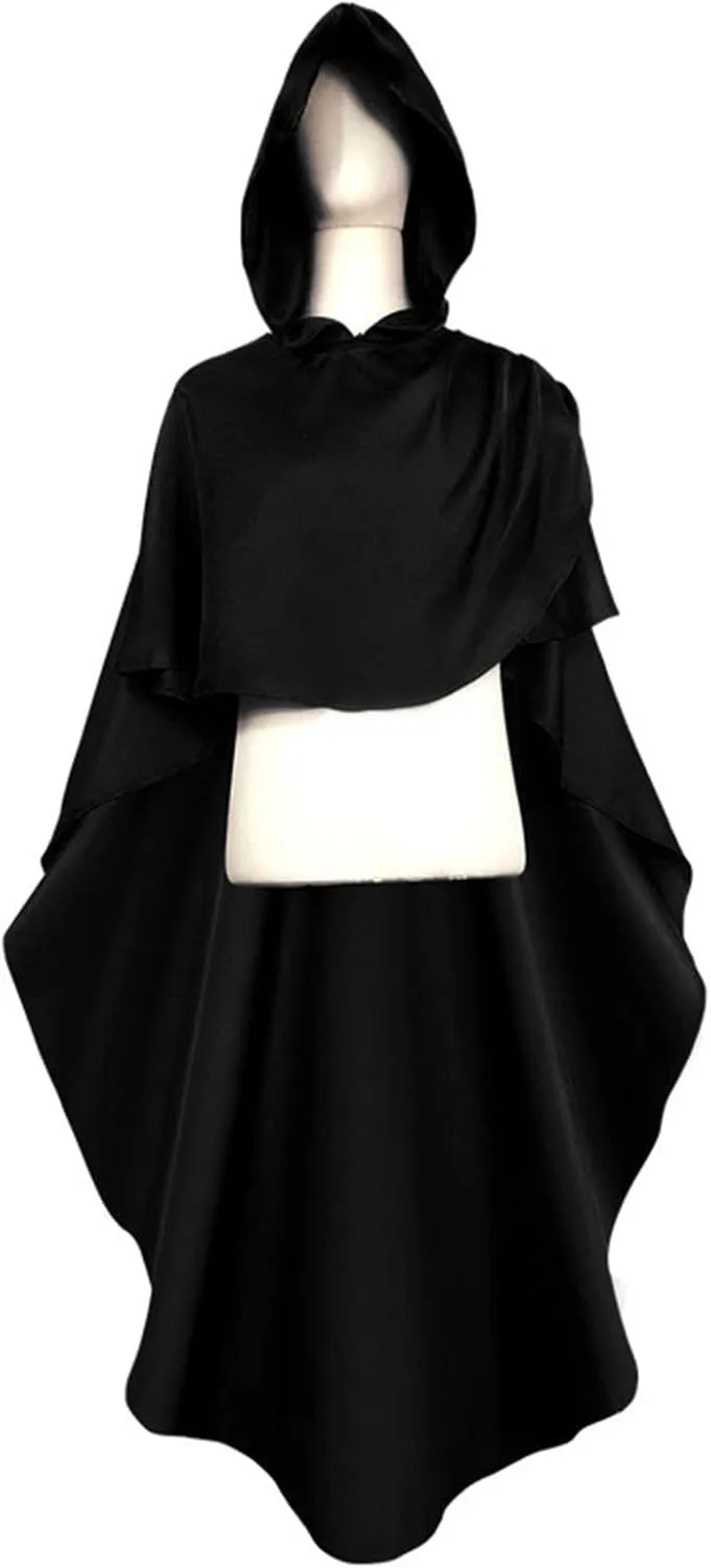 Ruziyoog Women's Medieval Vintage Hooded Cloak Robe Full Length Hooded Robe Cosplay Adult Halloween Witch Cloak Outwear