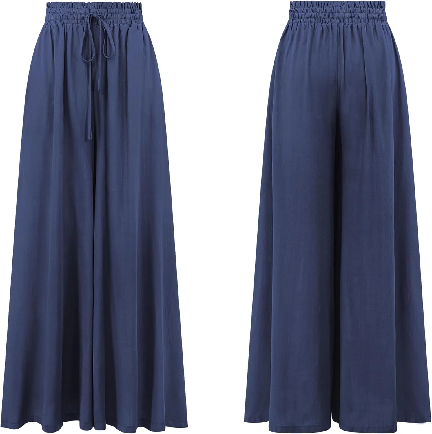 R.Vivimos Women's Wide Leg Lounge Pants Elastic High Waisted Drawstring Tie Casual Flowy Palazzo Pants Trousers with Pockets